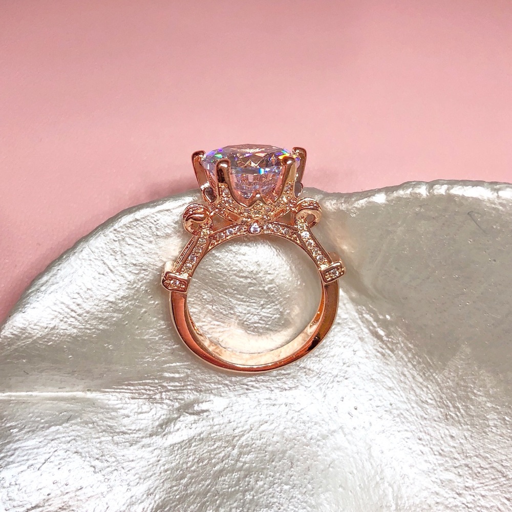 Rose Gold Plated Diamond Wedding Engagement Ring - Picture 5 of 11